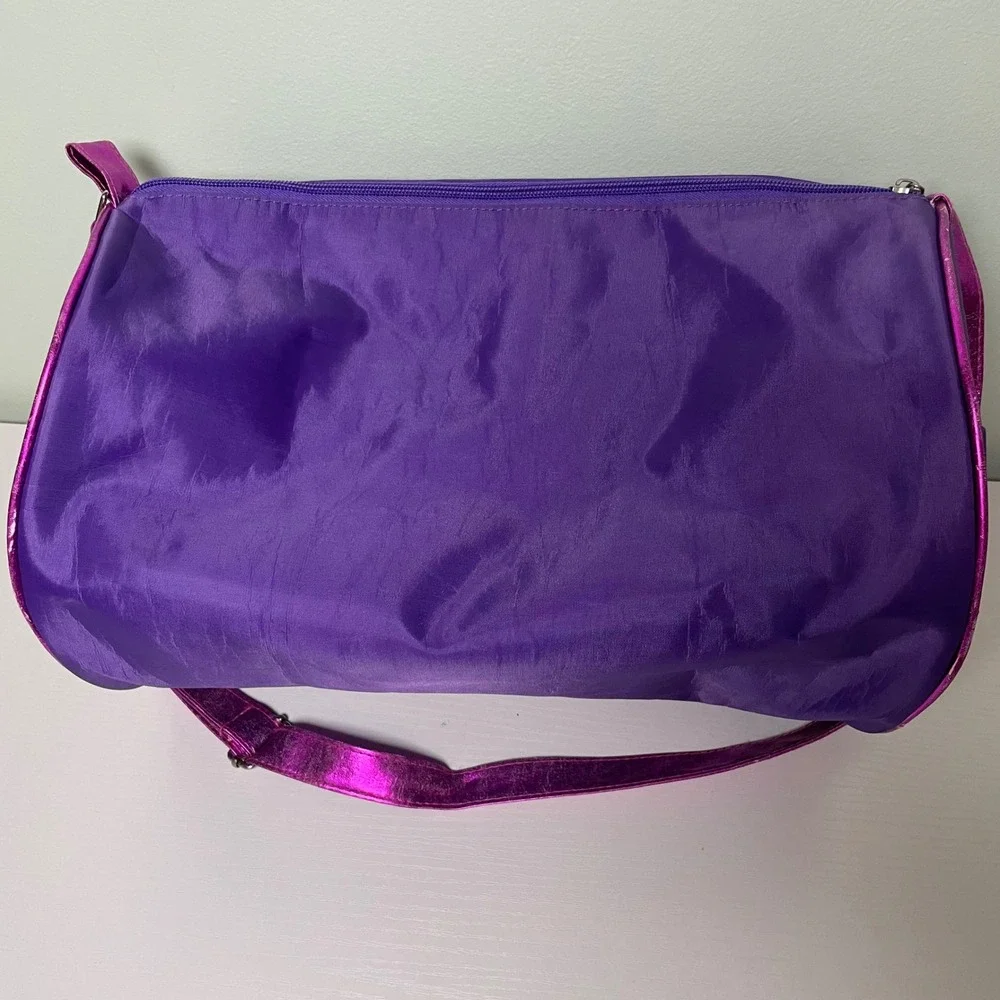 Purple Dance Duffel Bag Sequin Quilted Metallic Trim Gear Bag Shoulder Strap